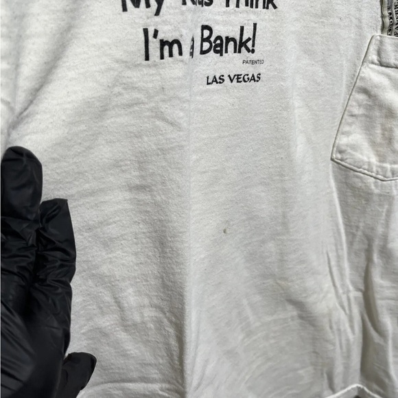 Vintage My Kids Think I’m A Bank! Pocket Tee Medium US MADE Light Wash - Picture 8 of 8